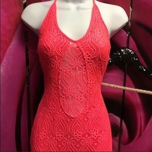 Pink crochet open mid drift maxi dress